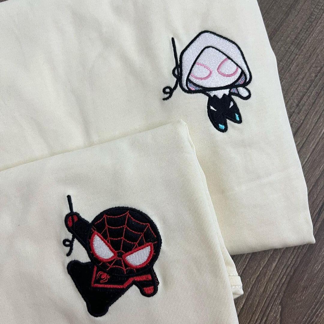 Custom Embroidered Hoodies For Couples, Custom Matching Couple Hoodie, Cartoon Superheros Inspired Couples Embroidered Hoodie