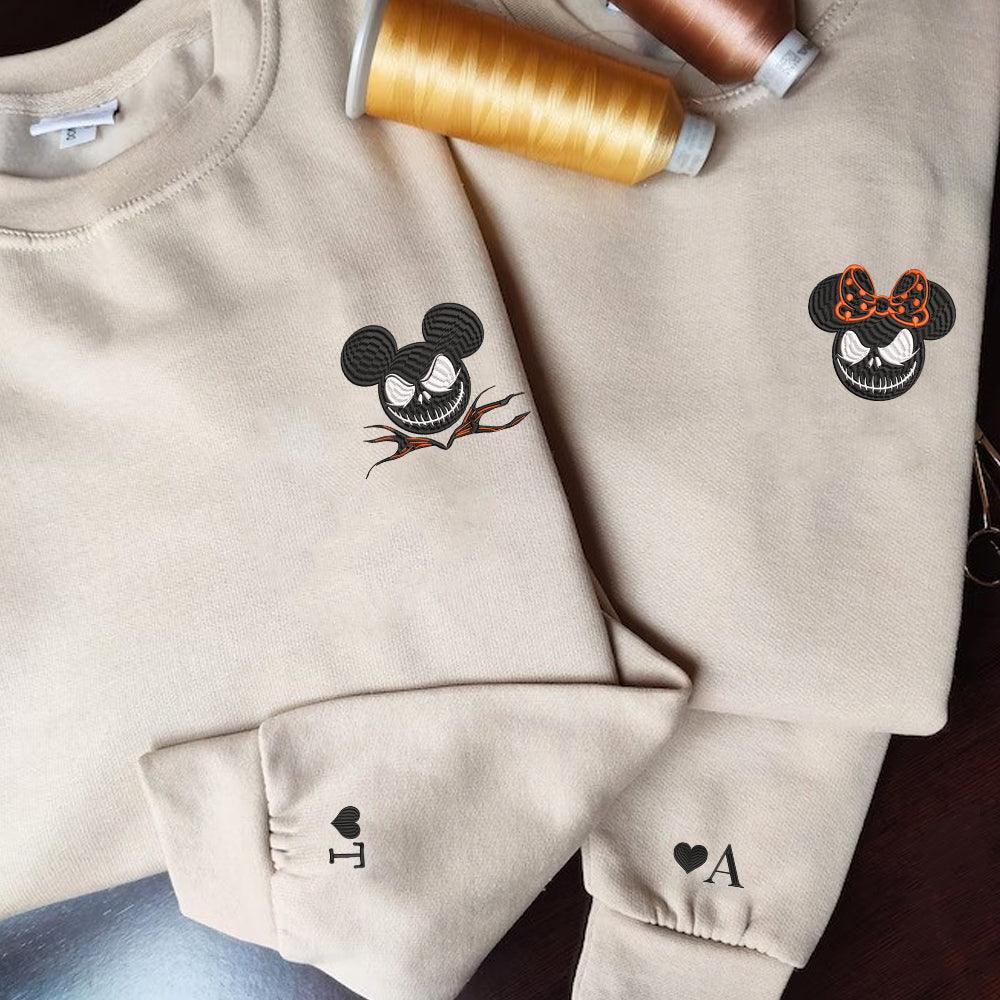 Custom Cartoon Mouse Couples Halloween Inspired Embroidered Couples Matching Embroidered Sweatshirt Hoodies