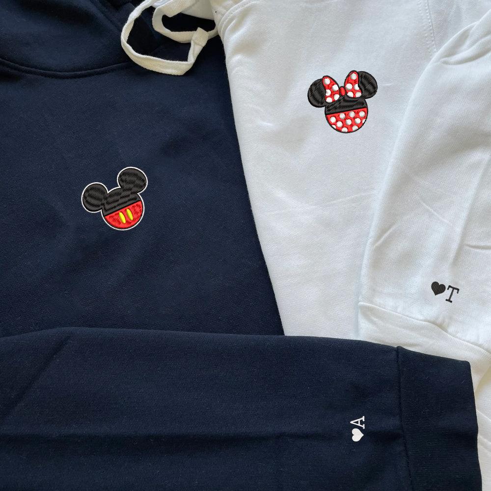 Custom Embroidered Hoodies For Couples, Custom Matching Couple Hoodie, Cartoon Mouse Happy Couples Embroidered Hoodie