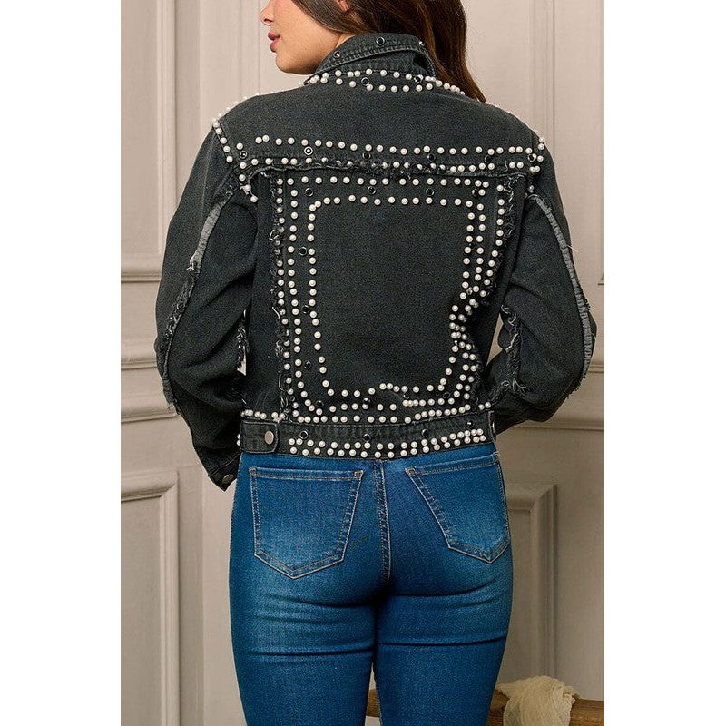 Black Denim pearl jacket Now 10% off