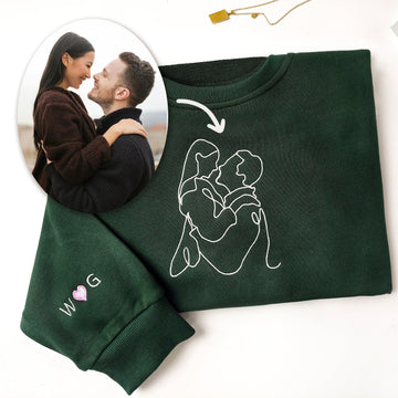 Custom Embroidered Hoodies For Couples, Custom Embroidered Portrait From Photo Matching Couple Hoodie, Outline Photo Embroidered Hoodie