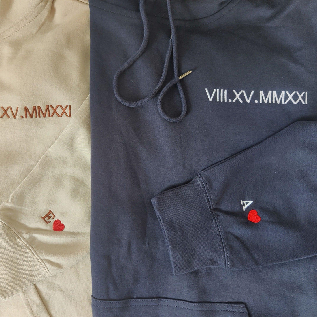 Custom Date Roman Numeral Personalised Embroidered Couple Matching Hoodie