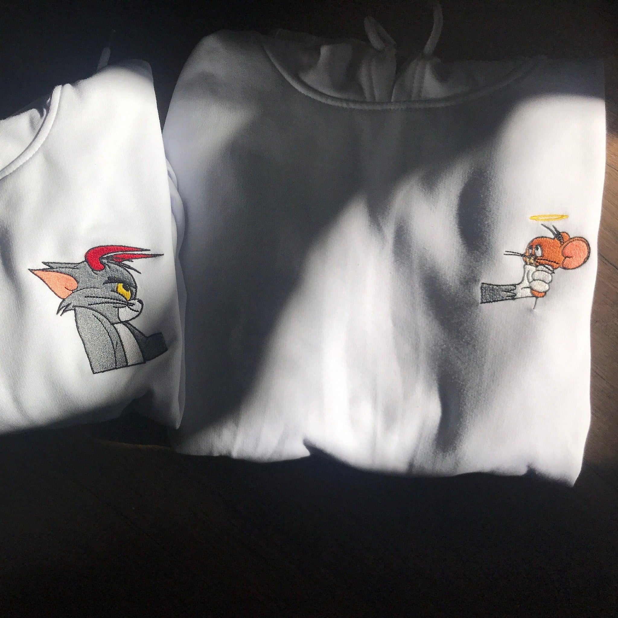 Custom Embroidered Hoodies For Couples, Custom Matching Couple Hoodies, Cartoon Characters Mouse Embroidered Matching Couples Hoodie