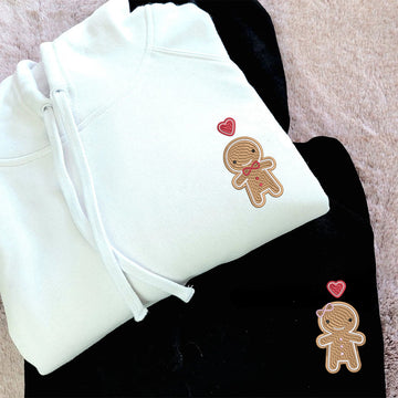 Custom Embroidered Hoodies For Couples, Cookie Cute Gingerbread Couples Embroidered Hoodie