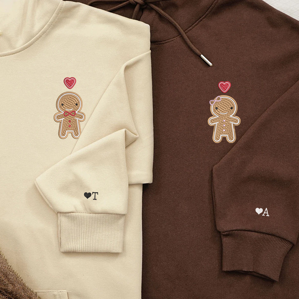 Custom Embroidered Hoodies For Couples, Cookie Cute Gingerbread Couples Embroidered Hoodie