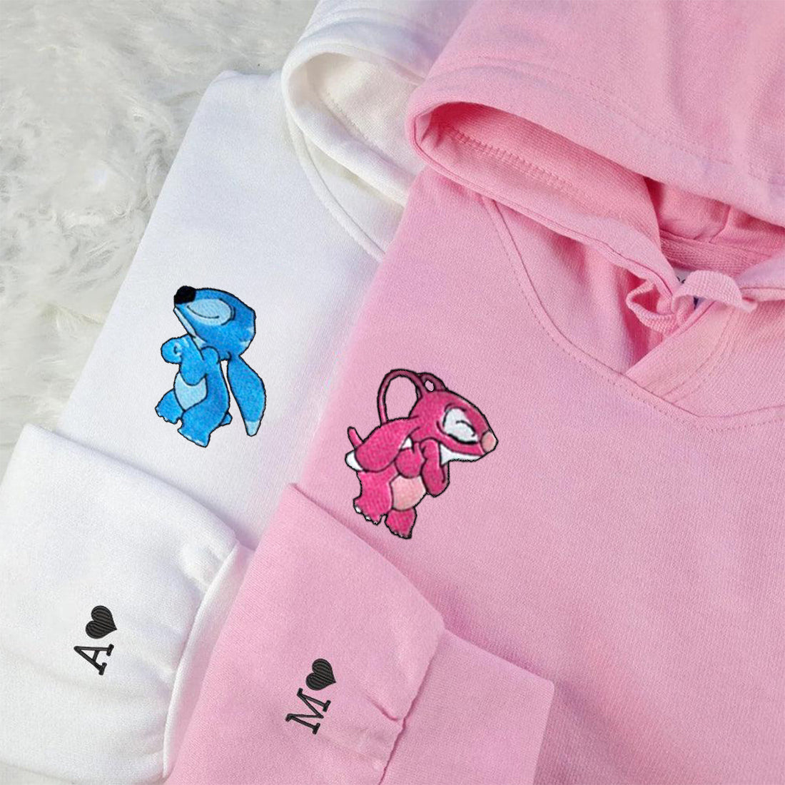 Custom Embroidered Hoodies For Couples, Angry Stitch and Angel Couples Embroidered Hoodie