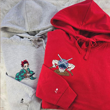 Custom Embroidered Hoodies for Couples, Anime Couple Lovely Characters Embroidered Hoodie