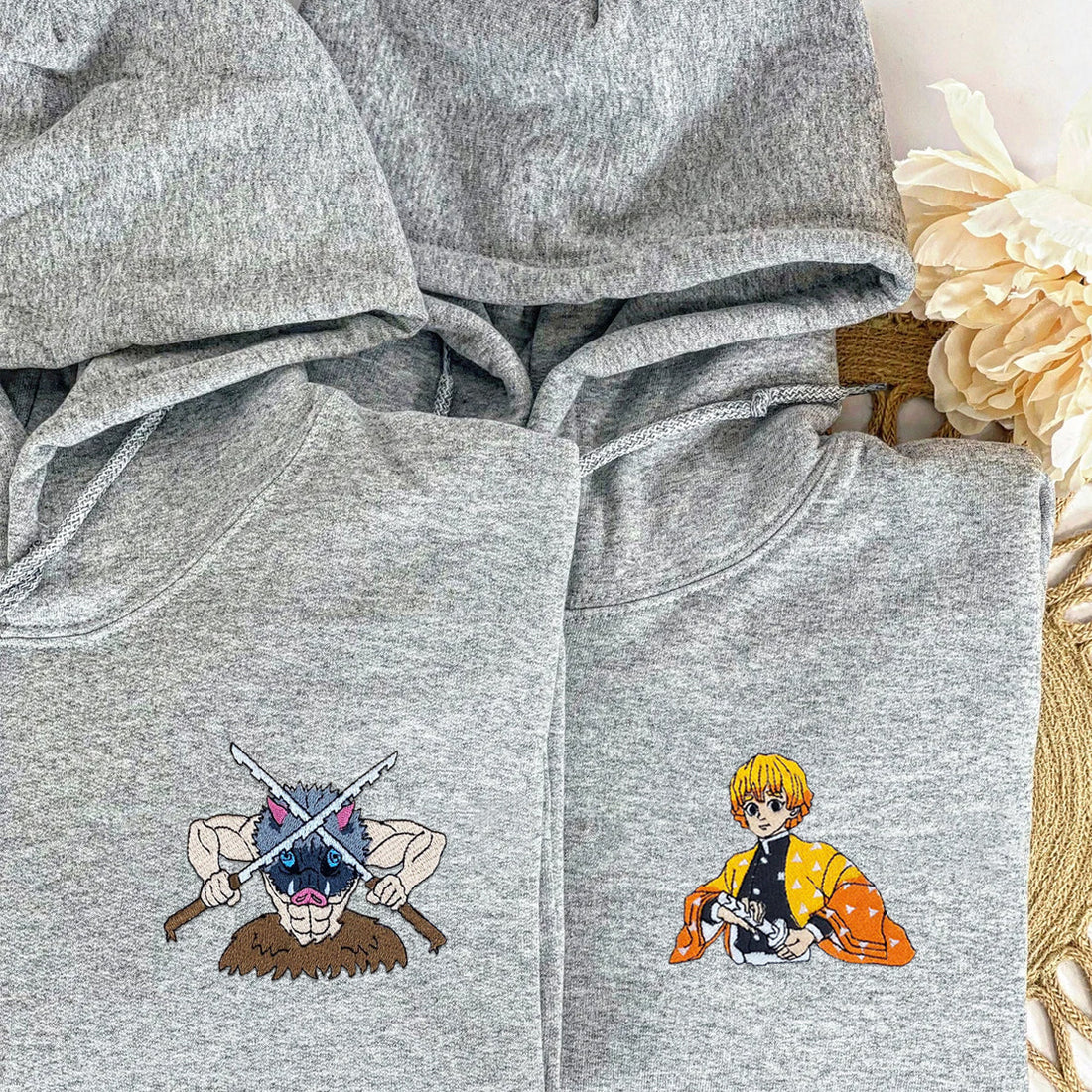 Custom Embroidered Hoodies for Couples, Coolest Anime Couples Embroidered Hoodie