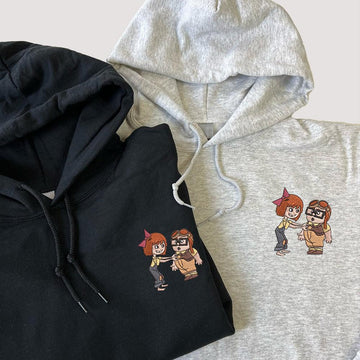 Custom Embroidered Hoodies For Couples, Custom Matching Couple Hoodie, Cute Cartoon Ellie x Carl Couples Embroidered Hoodie V2