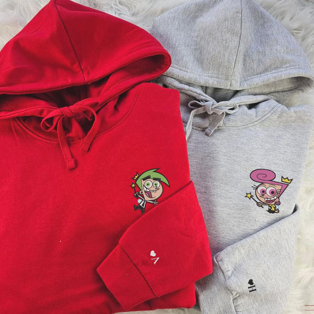 Custom Embroidered Hoodies For Couples, Couples With Matching Hoodies, His Her Hoodies, Cute Fairy Couples Embroidered Hoodie